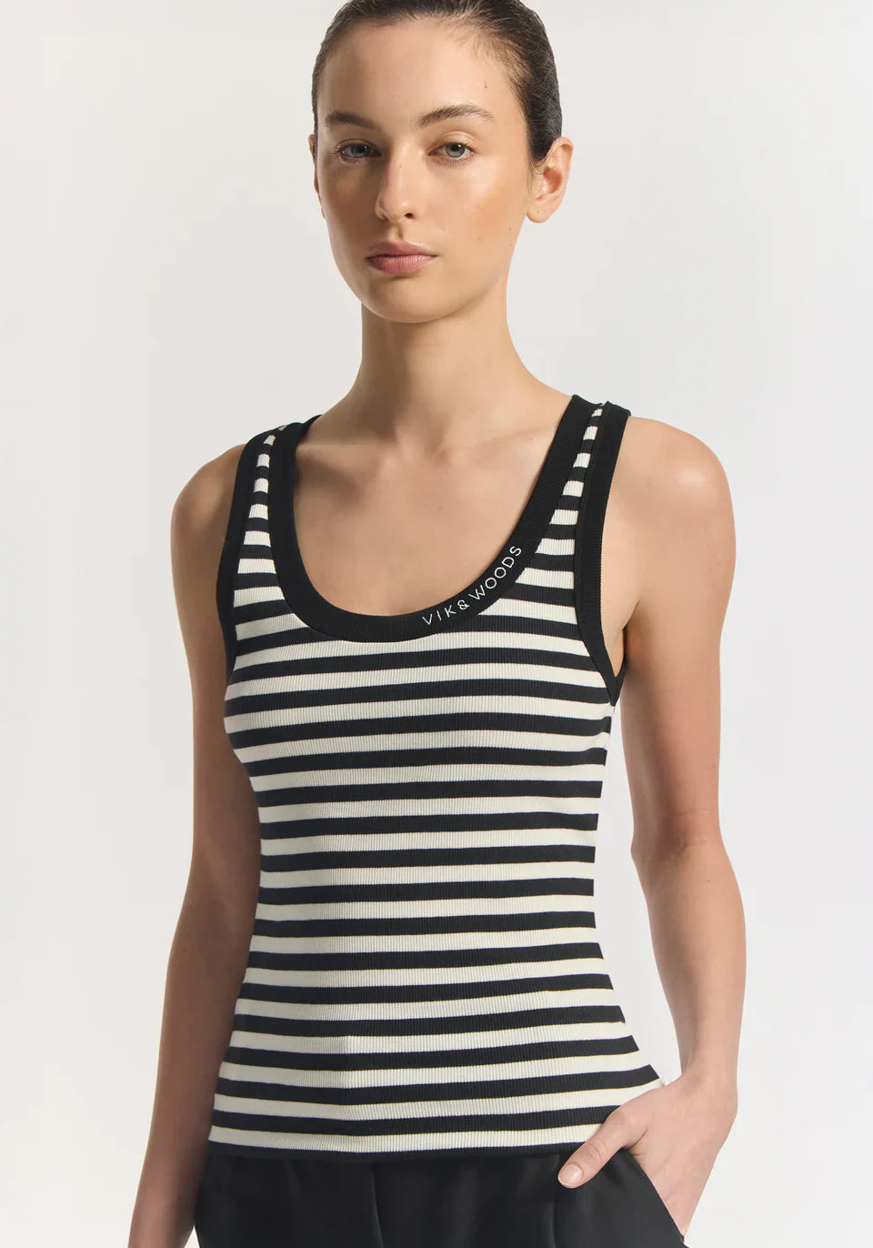 Vik & Woods Tank | Black/Ivory Stripe