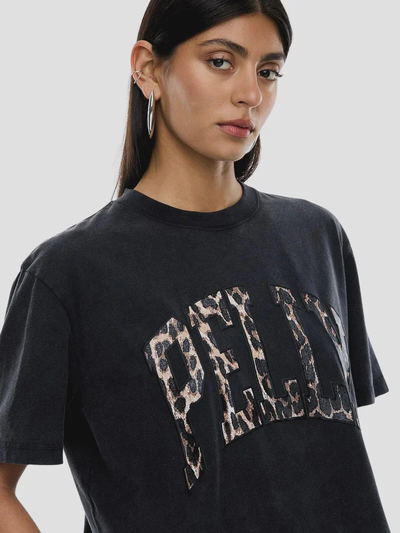 Leopard Collegiate Tee | Vintage Black