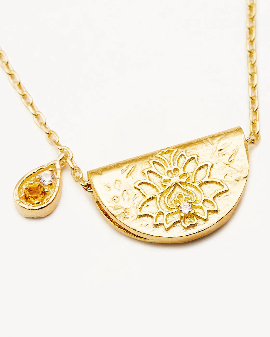 18k Gold Vermeil Lotus Birthstone Necklace - November - Citrine