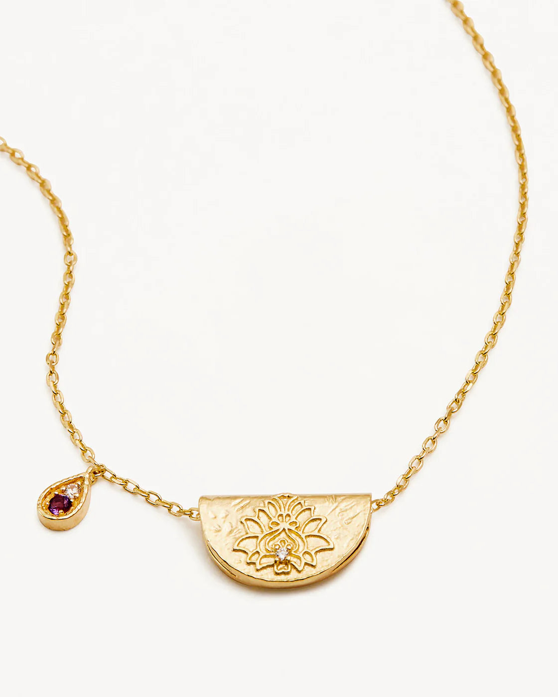 18k Gold Vermeil Lotus Birthstone Necklace - February - Amethyst