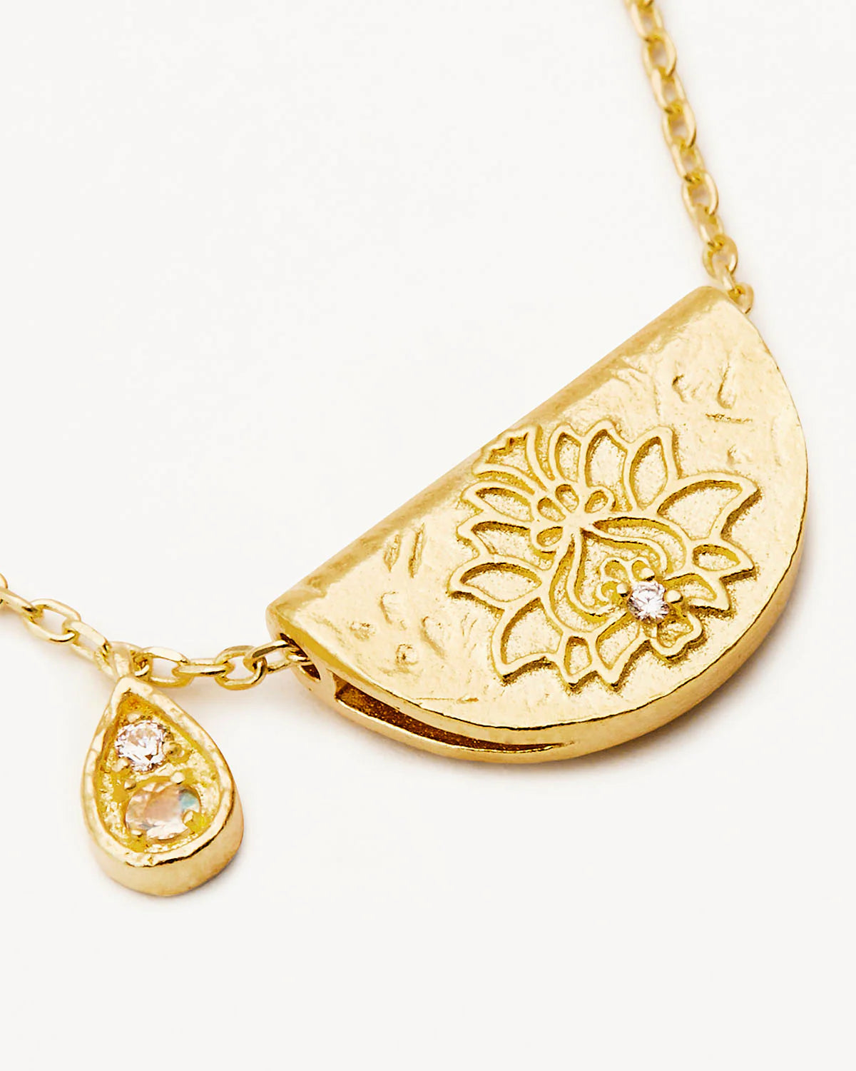 18K Gold Vermeil Lotus Birthstone Necklace - June - Moonstone