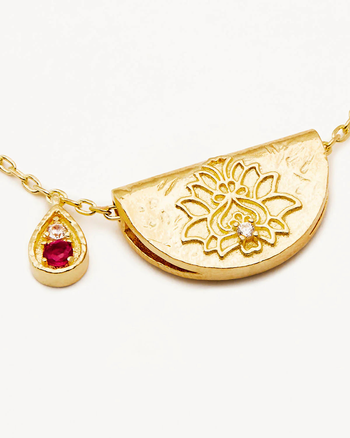 18K Gold Vermeil Lotus Birthstone Necklace - July - Ruby