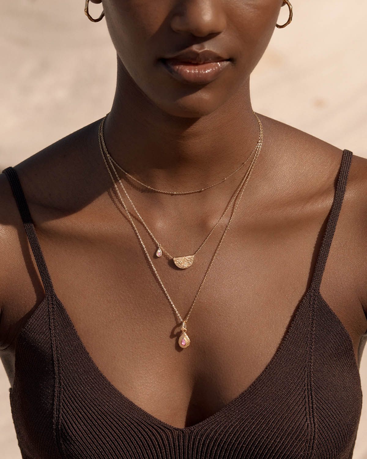 18K Gold Vermeil Lotus Birthstone Necklace - October Pink Tourmaline