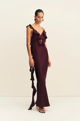 Agnes Ruffle Slip Maxi Dress | Wine Tasting