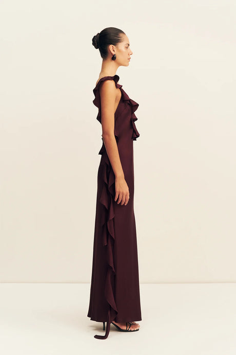 Agnes Ruffle Slip Maxi Dress | Wine Tasting