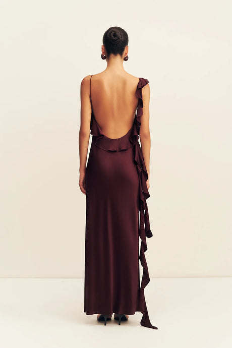 Agnes Ruffle Slip Maxi Dress | Wine Tasting