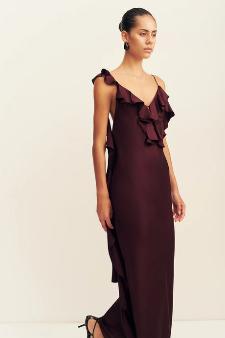 Agnes Ruffle Slip Maxi Dress | Wine Tasting