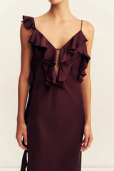 Agnes Ruffle Slip Maxi Dress | Wine Tasting