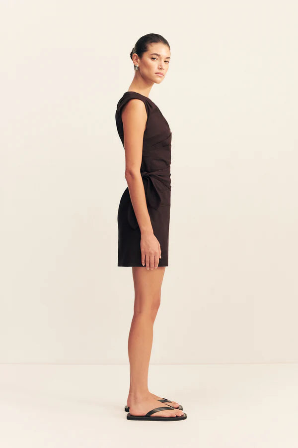 Brooks Asymmetrical Tie Mini Dress | Ganache