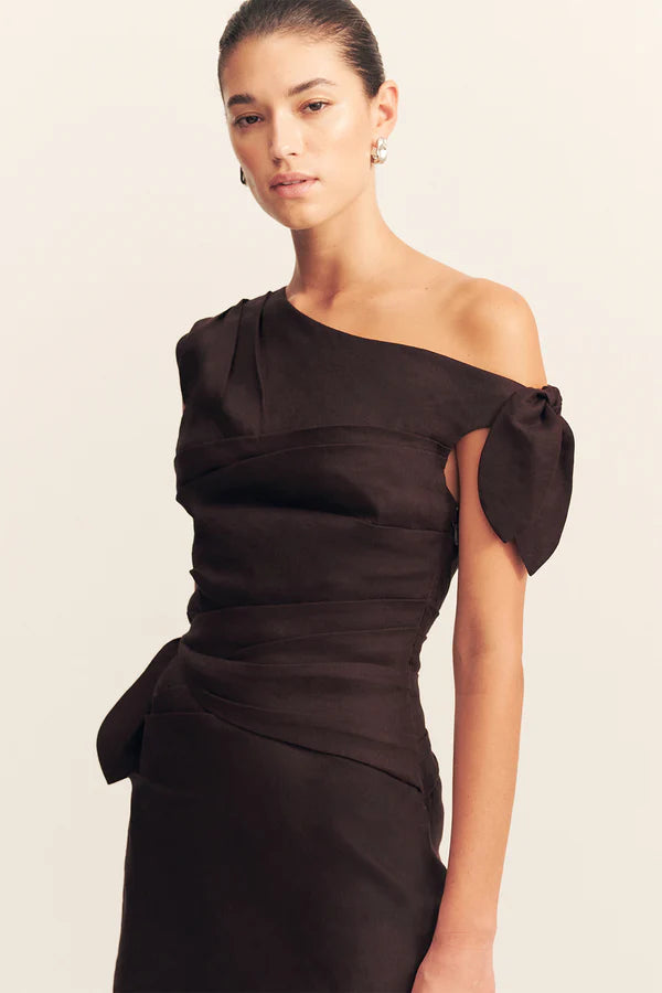 Brooks Asymmetrical Tie Mini Dress | Ganache