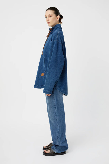 Meena Denim Fleece Pullover | Classic Blue