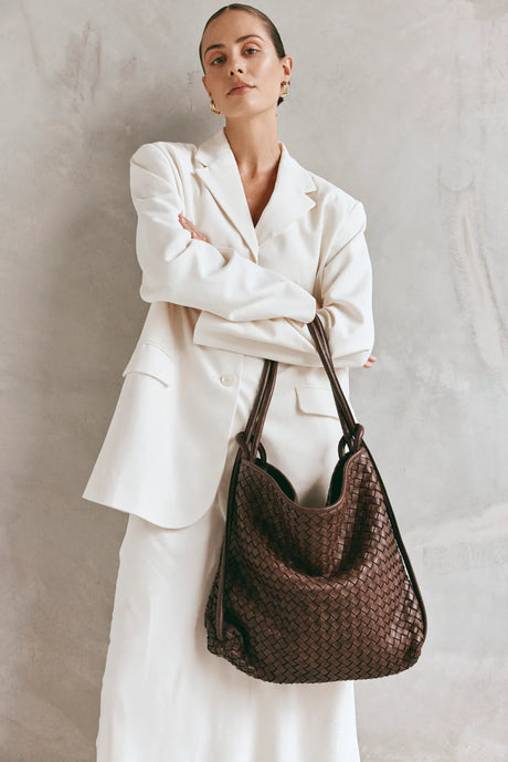 Woven Bella Dark Chocolate 2-1 Convertible Backpack Tote