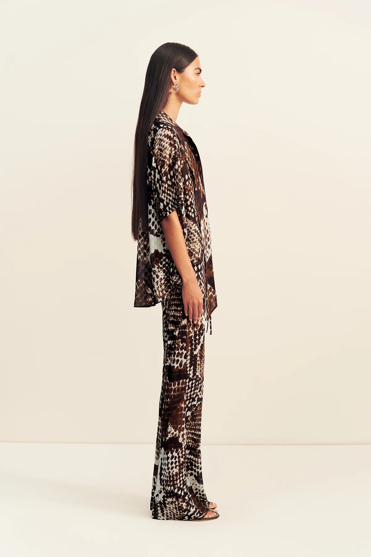 Maia Sheer Bias Drawstring Pant |  Ristretto/Arcadian Blue