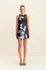 Elsa Shift Mini Dress | Espresso/Blue
