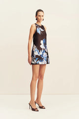Elsa Shift Mini Dress | Espresso/Blue