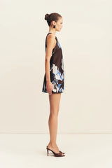Elsa Shift Mini Dress | Espresso/Blue