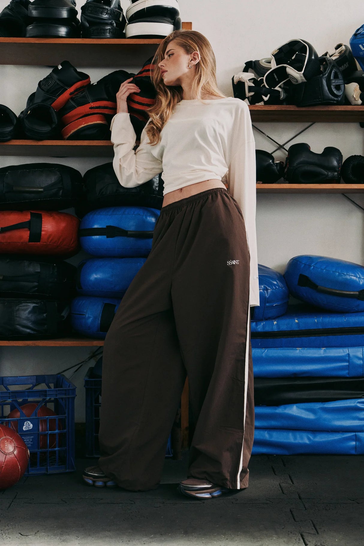 Fight Night Windbreaker Pant | Brown/Cream
