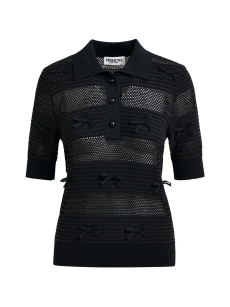 Black bow embellished knit polo | Black