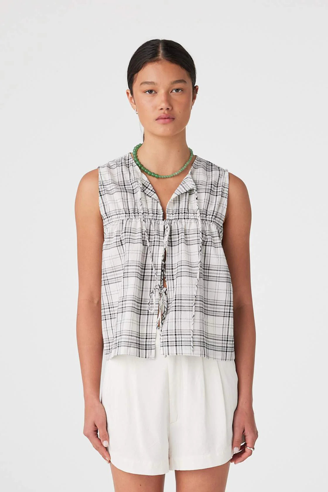 Camille Tie Top | Black Cream Check