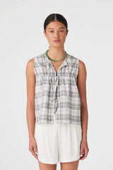 Camille Tie Top | Black Cream Check