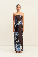 Elsa Panelled Strapless Maxi Dress | Espresso/Blue