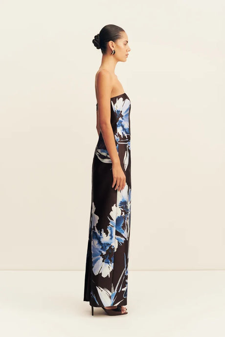 Elsa Panelled Strapless Maxi Dress | Espresso/Blue