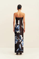 Elsa Panelled Strapless Maxi Dress | Espresso/Blue
