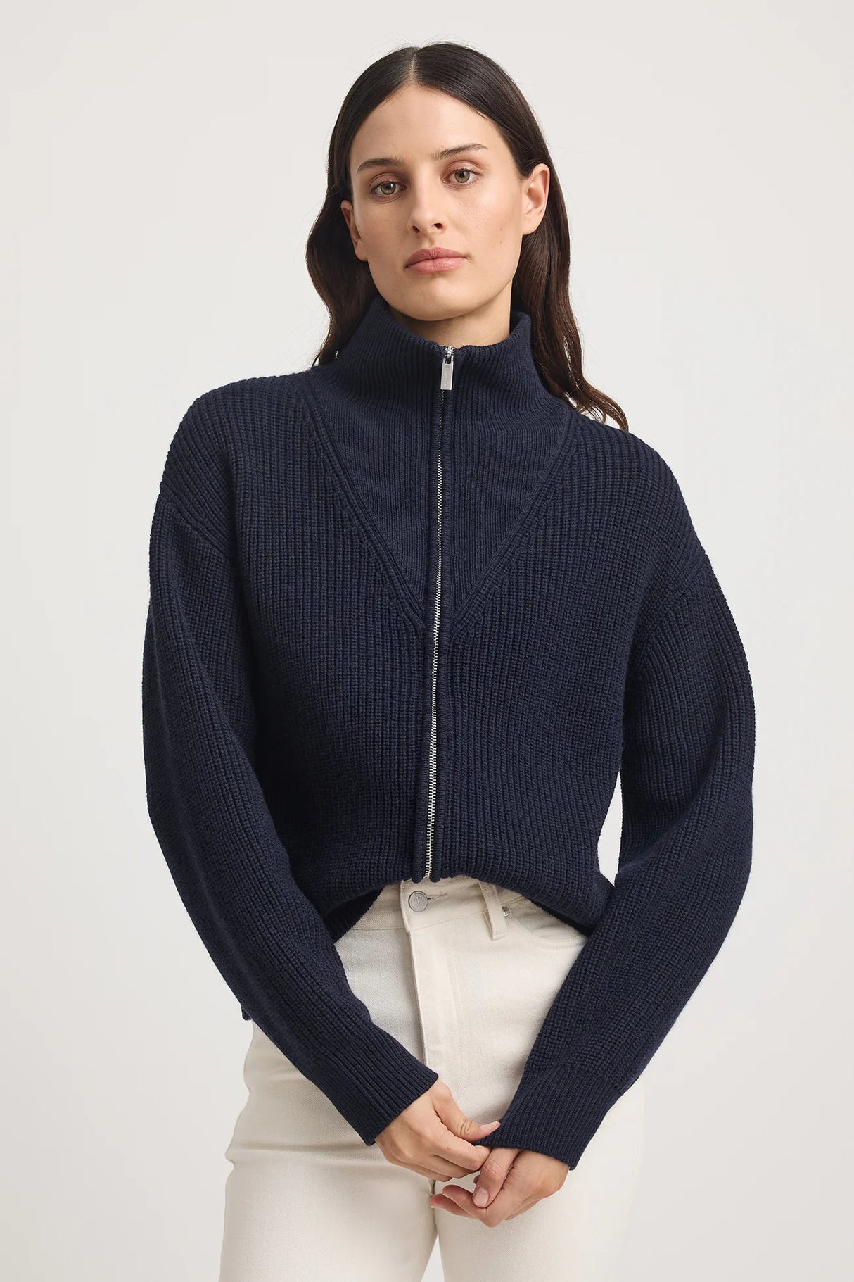 Zip Through Rib Knit | French Navy