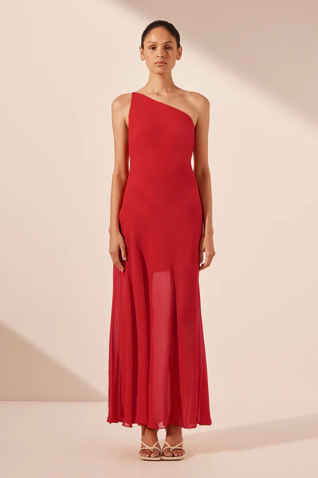 Amina One Shoulder Panelled Maxi Dress - Chilli