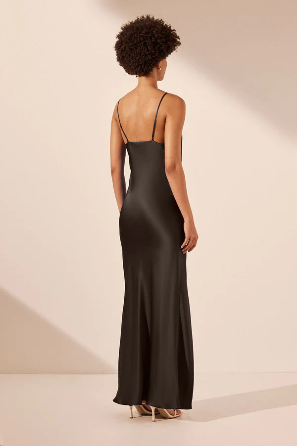 Leticia Silk Lace Split Maxi Dress | Black