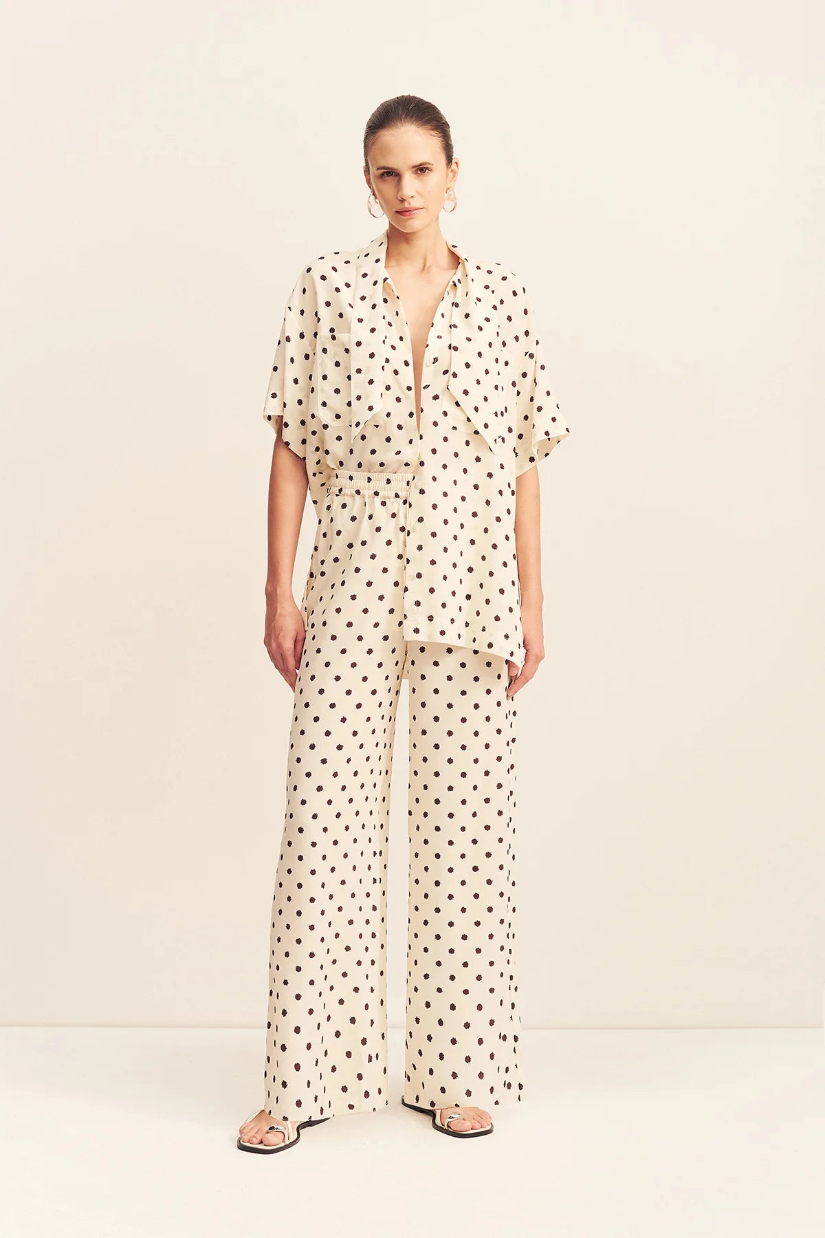 Houston Sheer Drawstring Pant | Blanc Polka