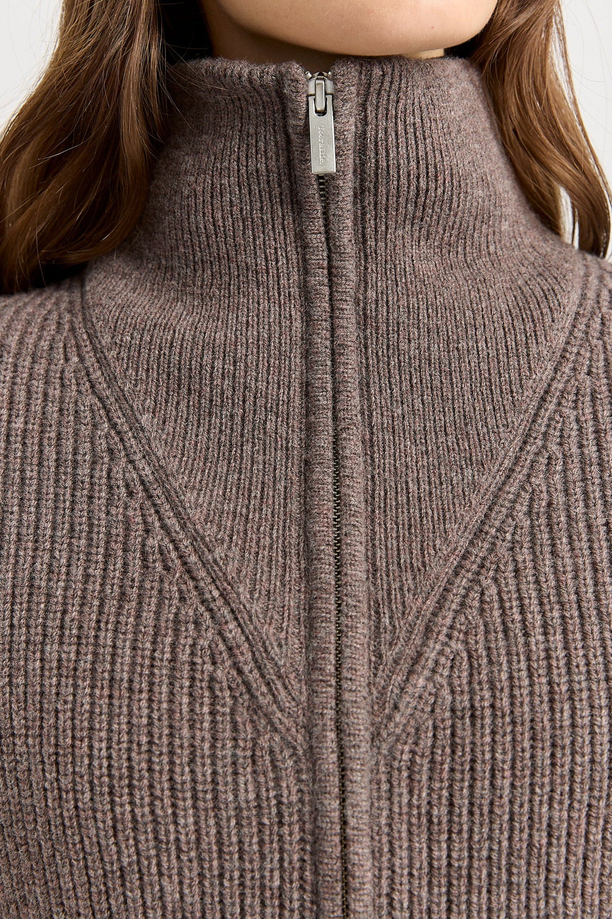 Zip Through Rib Knit | Mocha