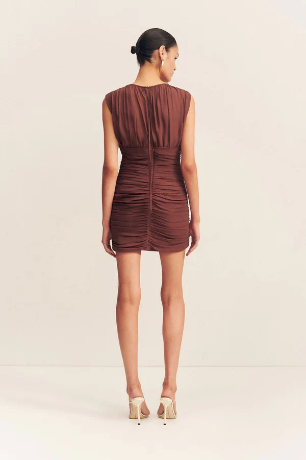 Blair Panelled Gathered Mini Dress | Cocoa