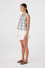 Camille Tie Top | Black Cream Check