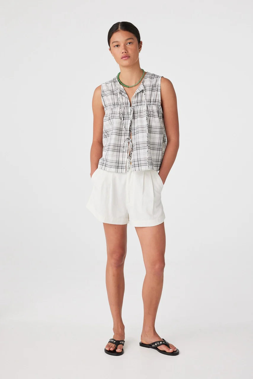 Camille Tie Top | Black Cream Check