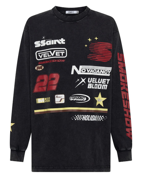 Signature Moto Tee | Black Acid Wash