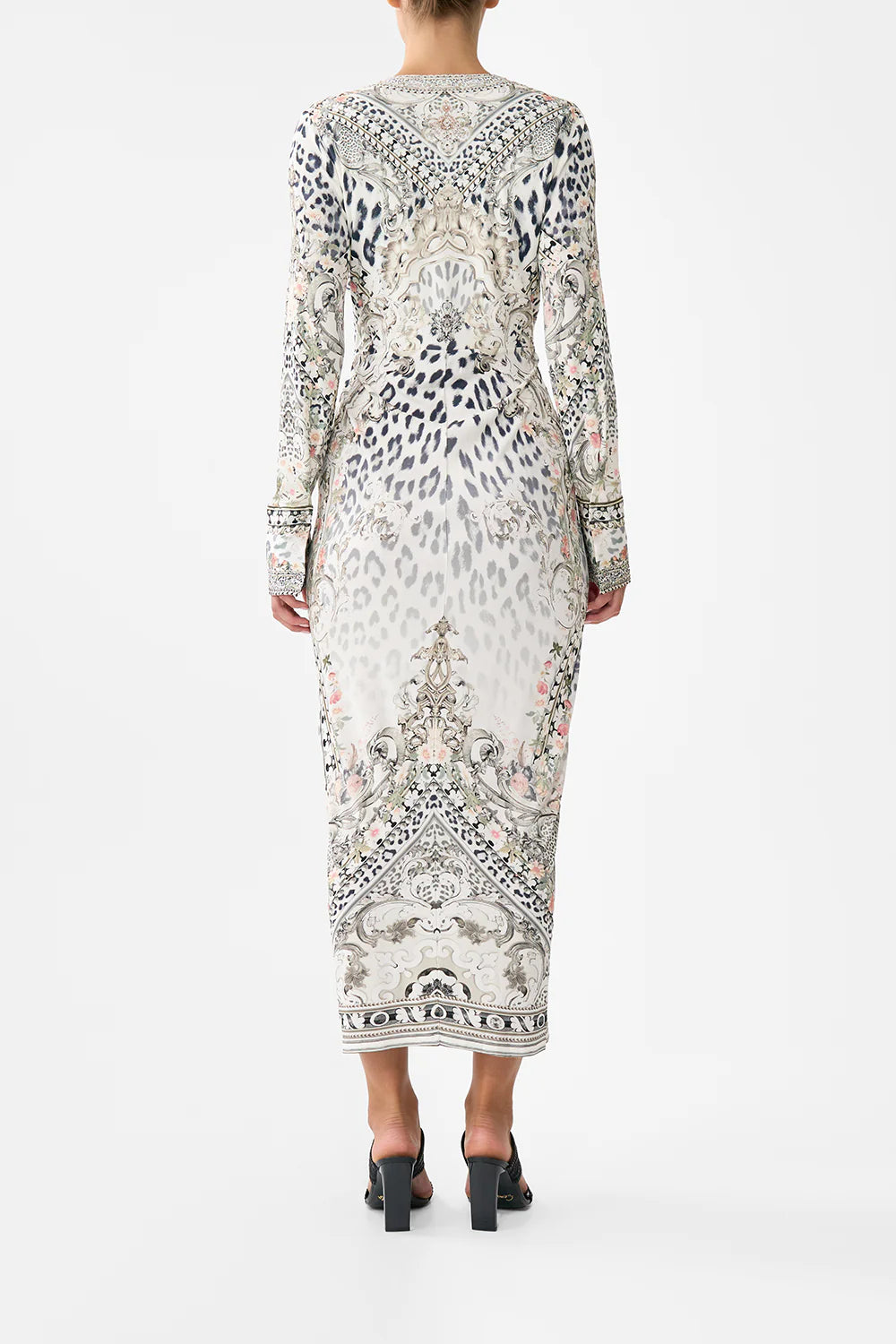 Long V Neck Twist Front Jersey Dress | Marble Heaven