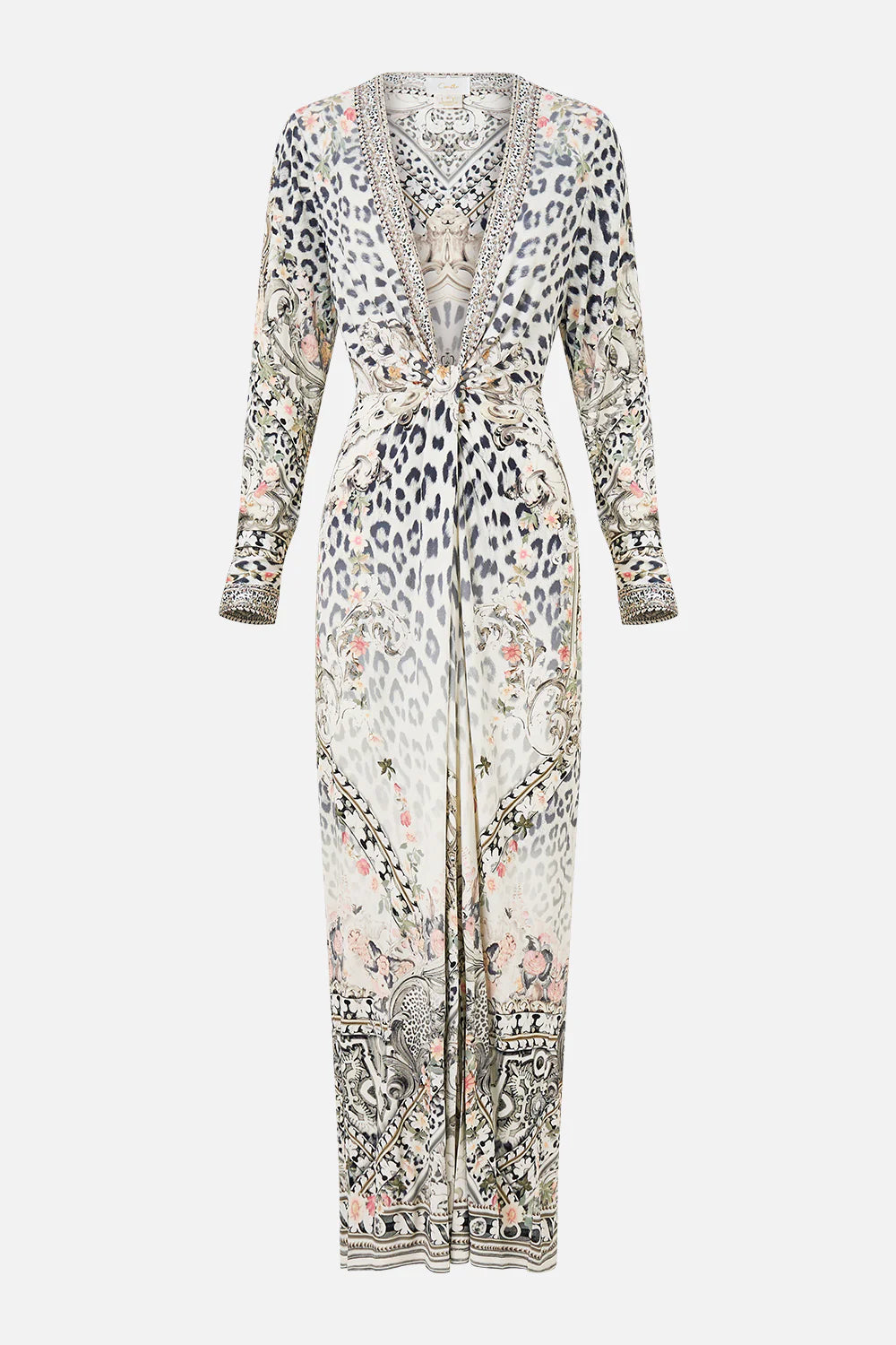 Long V Neck Twist Front Jersey Dress | Marble Heaven