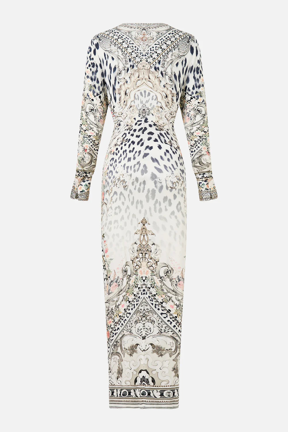 Long V Neck Twist Front Jersey Dress | Marble Heaven