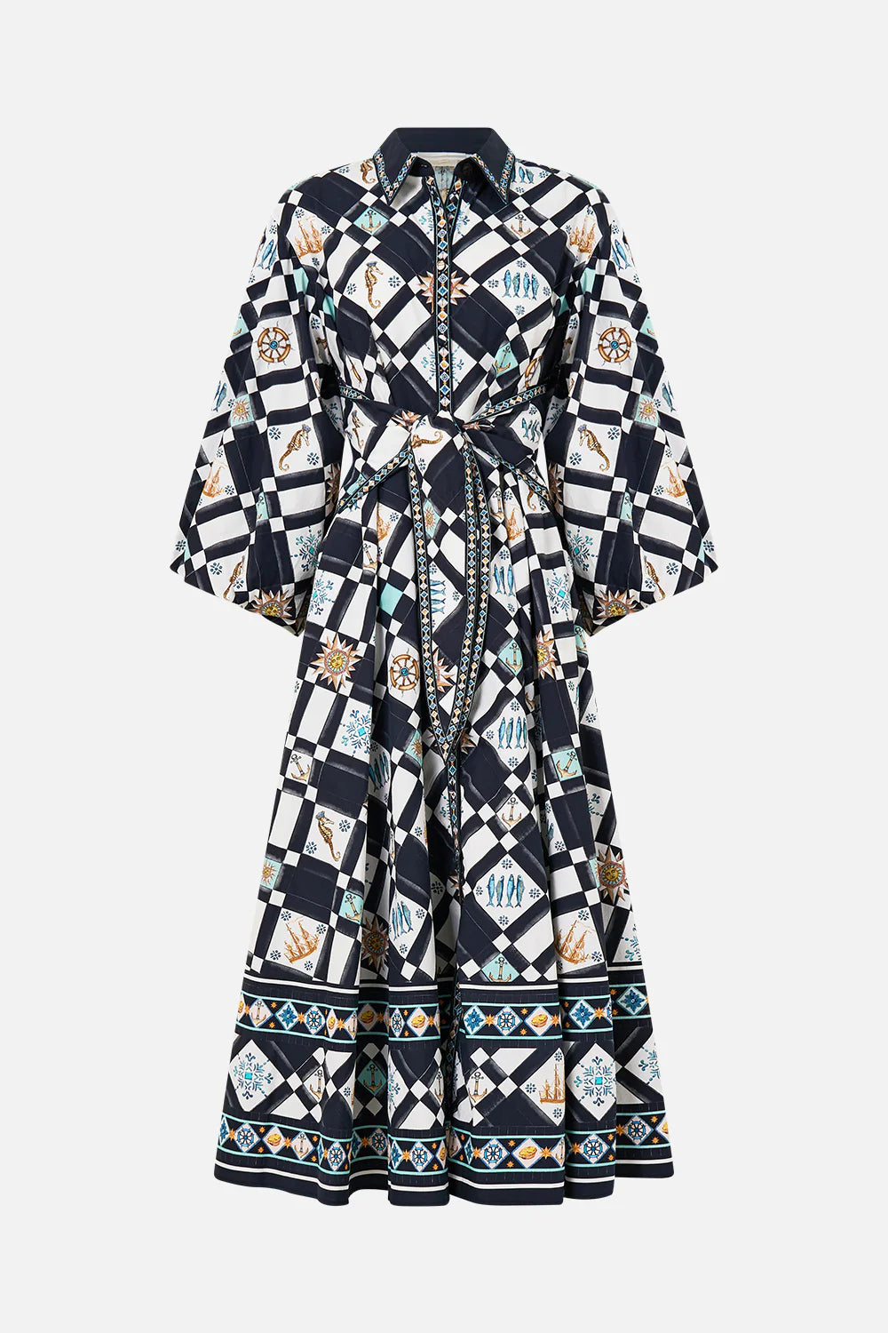 Waist Tie Shirt Dress with Bubble Sleeve | Folk Afloat