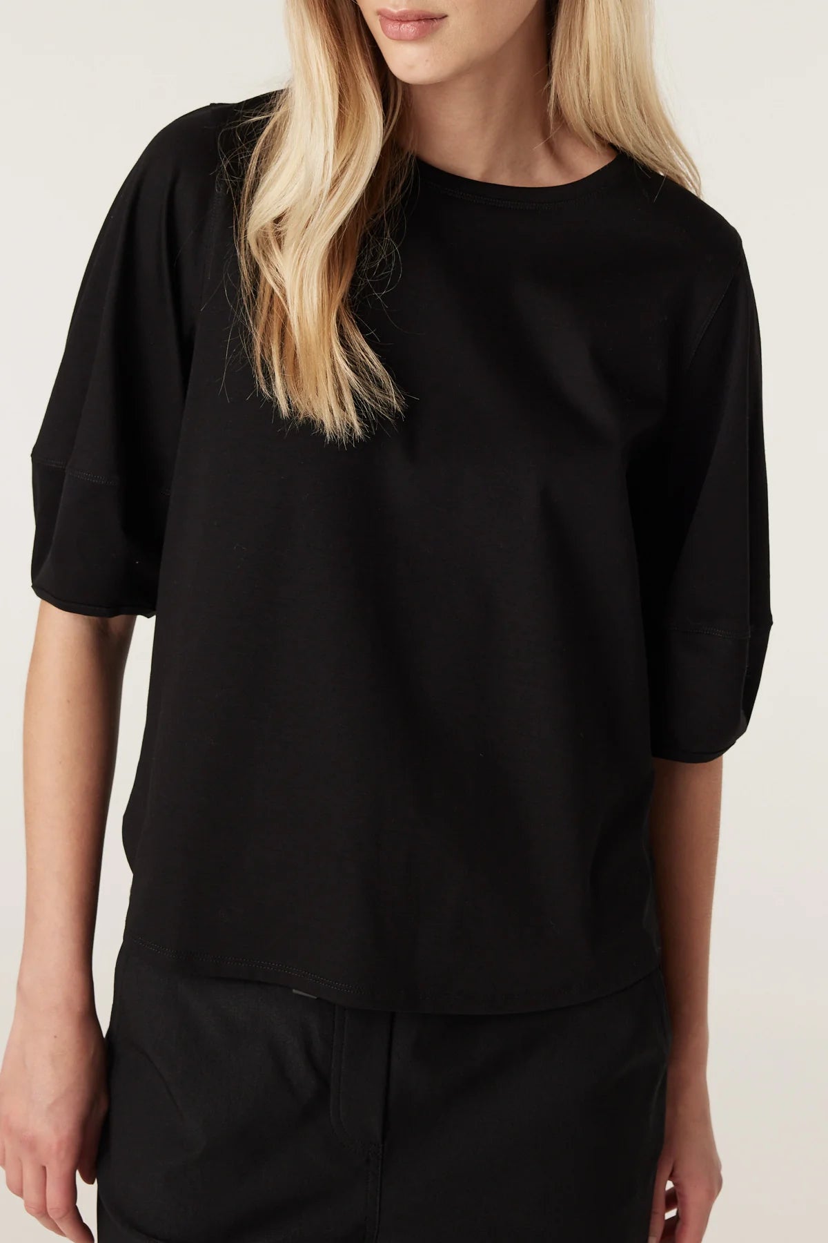 Pima Lantern Sleeve Top | Navy