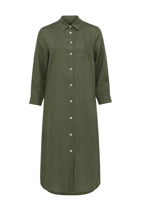 Pure Linen Shirt Dress | Khaki
