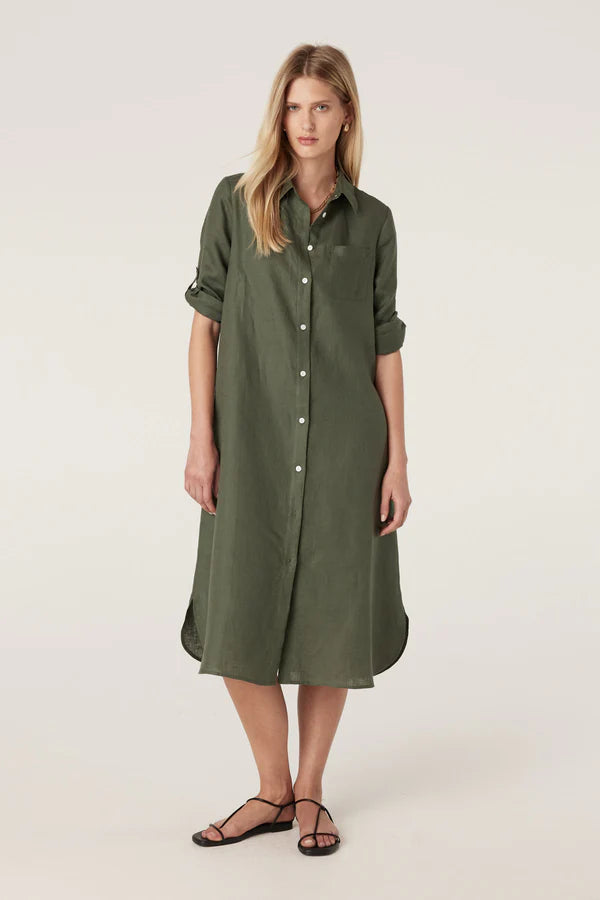 Pure Linen Shirt Dress | Khaki