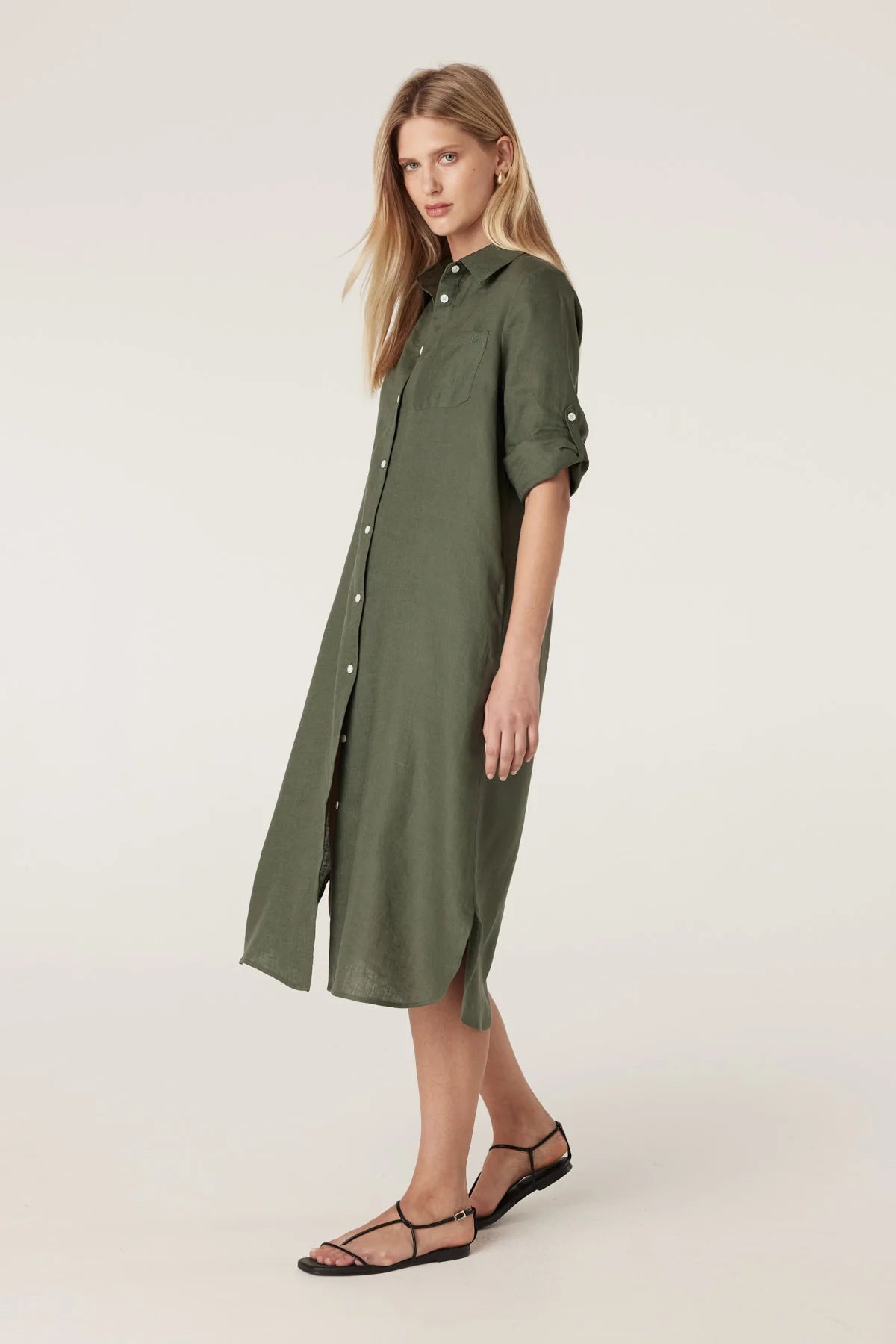Pure Linen Shirt Dress | Khaki