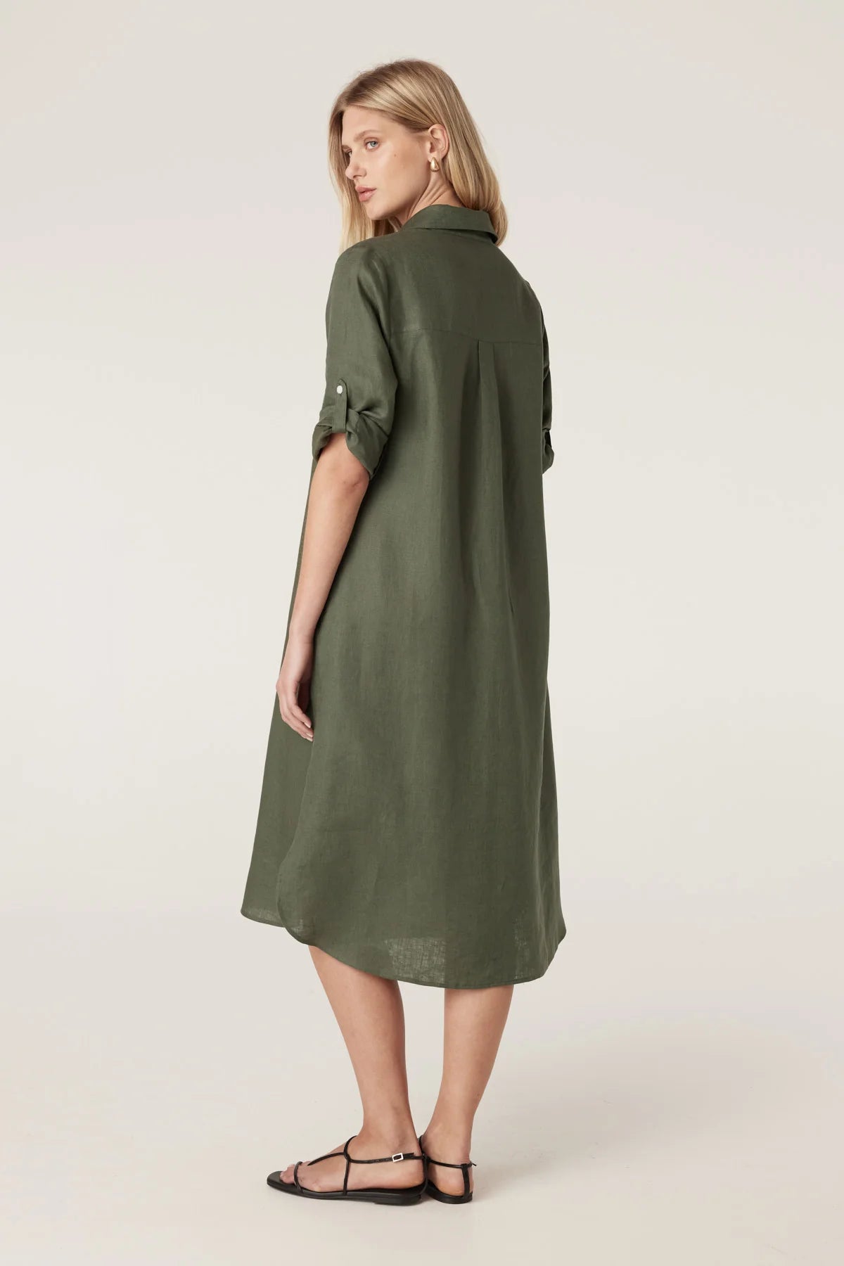 Pure Linen Shirt Dress | Khaki