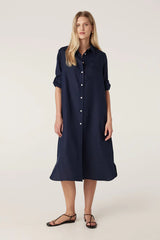 Pure Linen Shirt Dress | Navy