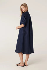 Pure Linen Shirt Dress | Navy