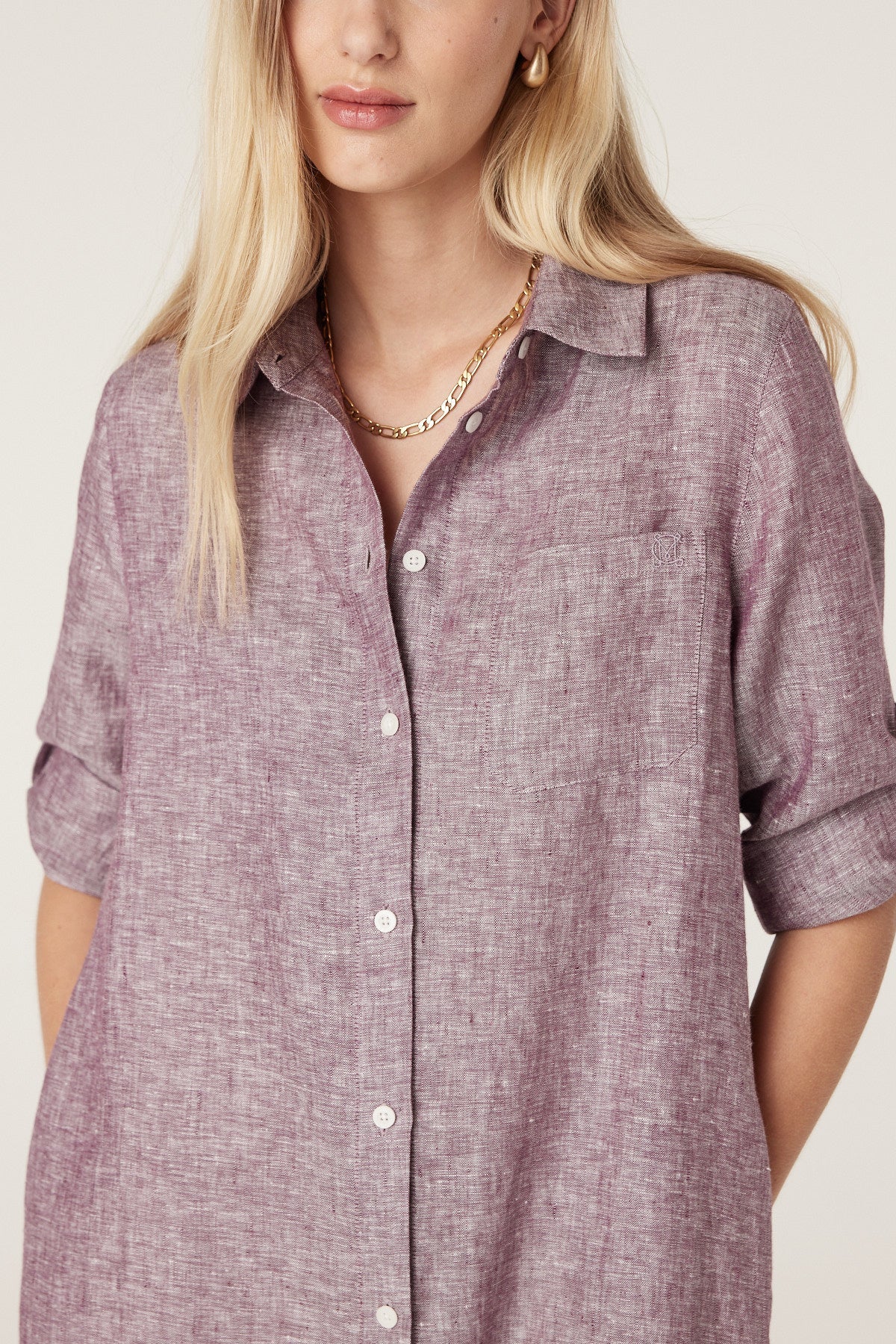Pure Linen Shirt Dress |Berry