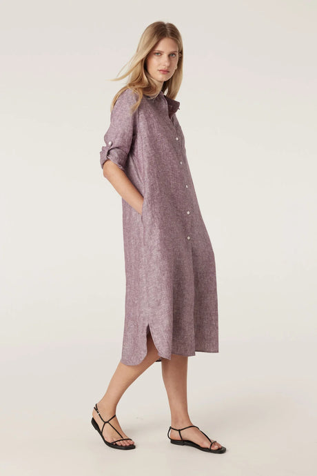 Pure Linen Shirt Dress |Berry