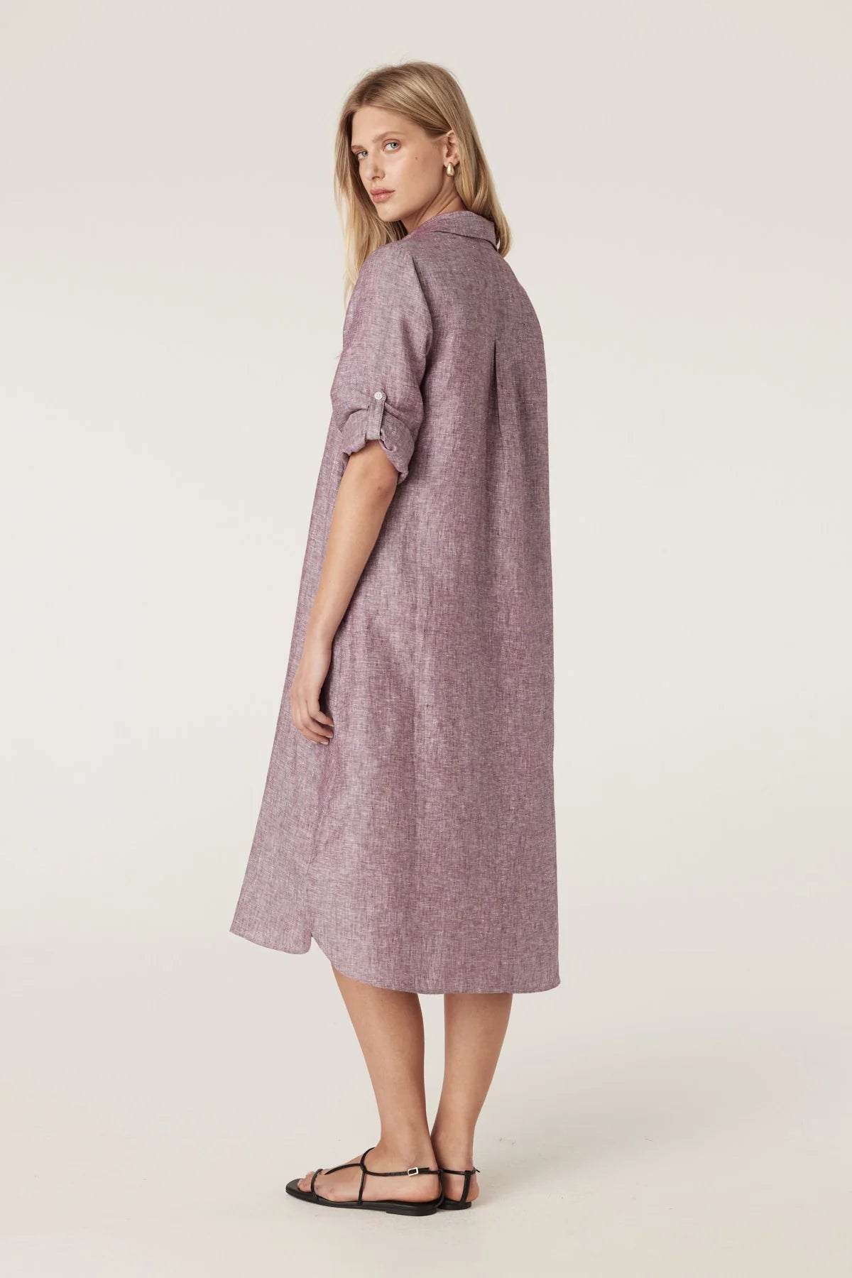 Pure Linen Shirt Dress |Berry